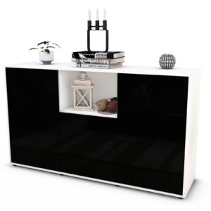 Sideboard Dominika | Korpus Weiß | Front in Hochglanz Schwarz | 136x79x35cm (BxHxT)