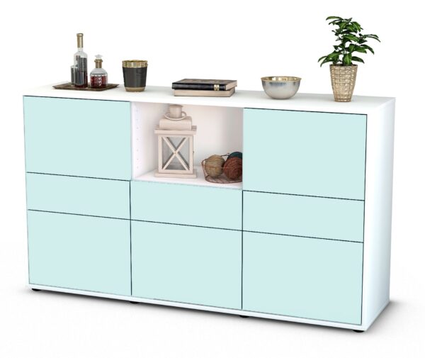 Sideboard Dominika | Korpus Weiß | Front in Mint | 136x79x35cm (BxHxT)