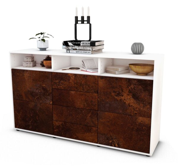 Sideboard Donabella | Korpus Weiß | Front in Rost Optik | 136x79x35cm (BxHxT)
