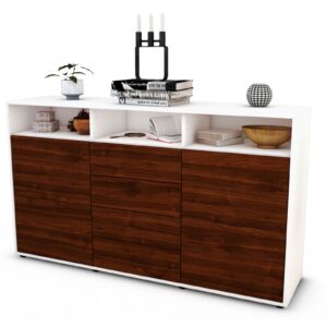 Sideboard Donabella | Korpus Weiß | Front in Walnuss Holz Optik | 136x79x35cm (BxHxT)