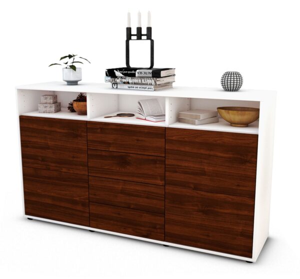 Sideboard Donabella | Korpus Weiß | Front in Walnuss Holz Optik | 136x79x35cm (BxHxT)