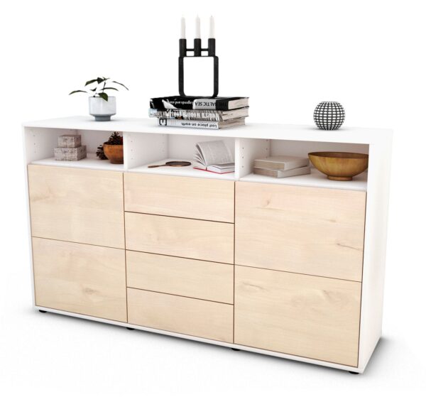 Sideboard Donabella | Korpus Weiß | Front in Zeder Holz Optik | 136x79x35cm (BxHxT)
