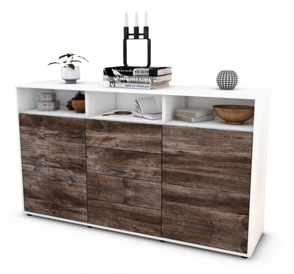 Sideboard Donabella | Korpus Weiß | Front in Treibholz Holz Optik | 136x79x35cm (BxHxT)