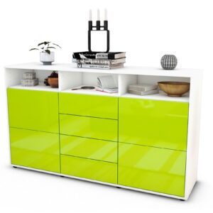 Sideboard Donabella | Korpus Weiß | Front in Hochglanz Grün | 136x79x35cm (BxHxT)