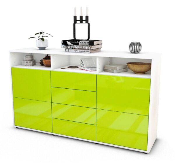 Sideboard Donabella | Korpus Weiß | Front in Hochglanz Grün | 136x79x35cm (BxHxT)