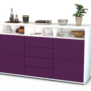 Sideboard Donabella | Korpus Weiß | Front in Lila | 136x79x35cm (BxHxT)