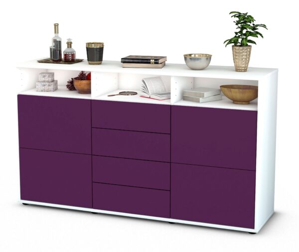 Sideboard Donabella | Korpus Weiß | Front in Lila | 136x79x35cm (BxHxT)