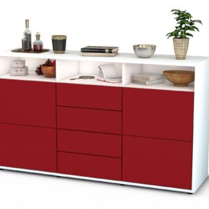 Sideboard Donabella | Korpus Weiß | Front in Bordeaux | 136x79x35cm (BxHxT)