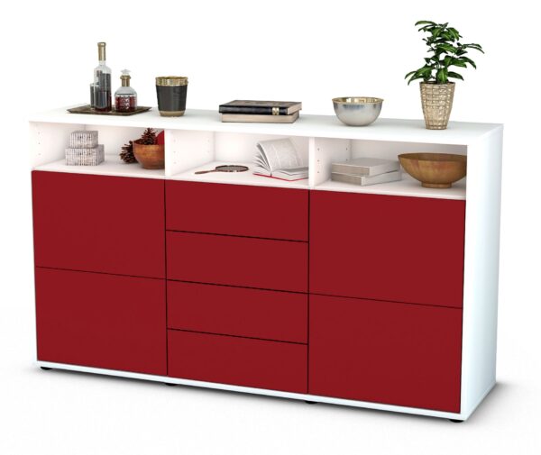 Sideboard Donabella | Korpus Weiß | Front in Bordeaux | 136x79x35cm (BxHxT)