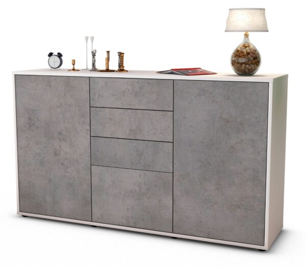 Sideboard Donatella | Korpus Weiß | Front in Beton Optik | 136x79x35cm (BxHxT)
