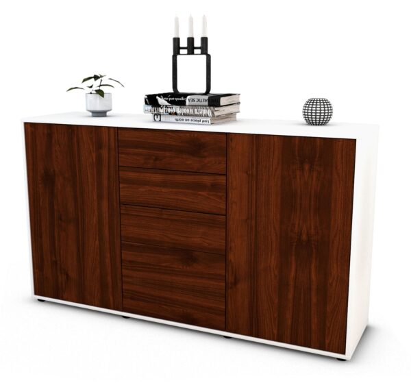Sideboard Donatella | Korpus Weiß | Front in Walnuss Holz Optik | 136x79x35cm (BxHxT)