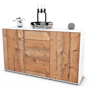 Sideboard Donatella | Korpus Weiß | Front in Pinie Holz Optik | 136x79x35cm (BxHxT)