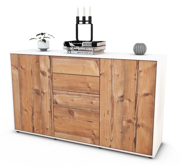 Sideboard Donatella | Korpus Weiß | Front in Pinie Holz Optik | 136x79x35cm (BxHxT)