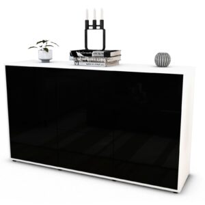 Sideboard Donatella | Korpus Weiß | Front in Hochglanz Schwarz | 136x79x35cm (BxHxT)