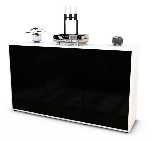 Sideboard Donatella | Korpus Weiß | Front in Hochglanz Schwarz | 136x79x35cm (BxHxT)