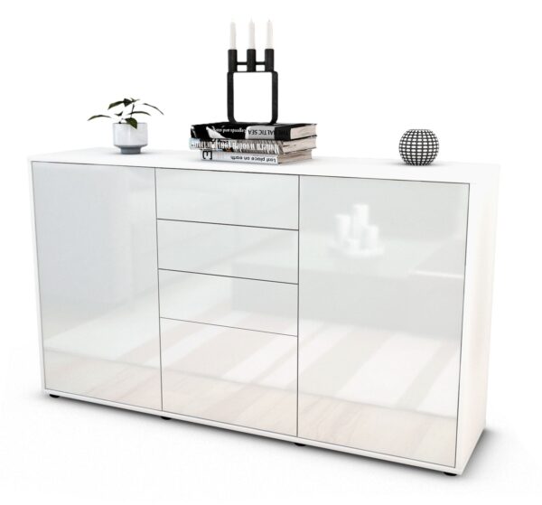 Sideboard Donatella | Korpus Weiß | Front in Hochglanz Weiß | 136x79x35cm (BxHxT)