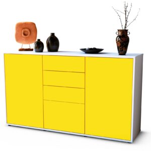 Sideboard Donatella | Korpus Weiß | Front in Gelb | 136x79x35cm (BxHxT)