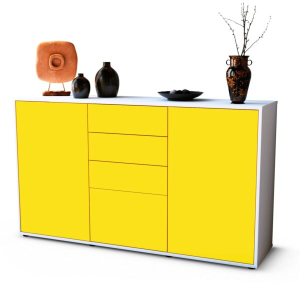 Sideboard Donatella | Korpus Weiß | Front in Gelb | 136x79x35cm (BxHxT)