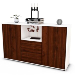 Sideboard Donika | Korpus Weiß | Front in Walnuss Holz Optik | 136x79x35cm (BxHxT)