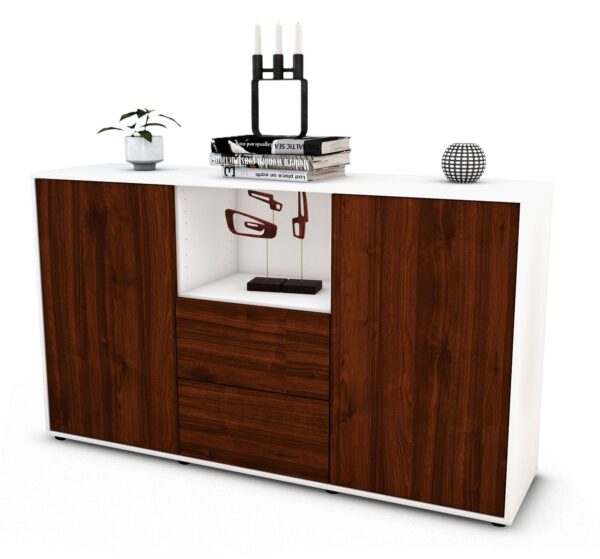 Sideboard Donika | Korpus Weiß | Front in Walnuss Holz Optik | 136x79x35cm (BxHxT)