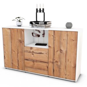 Sideboard Donika | Korpus Weiß | Front in Pinie Holz Optik | 136x79x35cm (BxHxT)