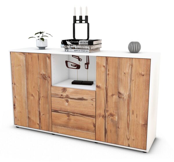 Sideboard Donika | Korpus Weiß | Front in Pinie Holz Optik | 136x79x35cm (BxHxT)