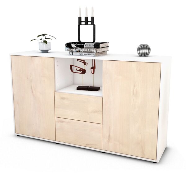 Sideboard Donika | Korpus Weiß | Front in Zeder Holz Optik | 136x79x35cm (BxHxT)