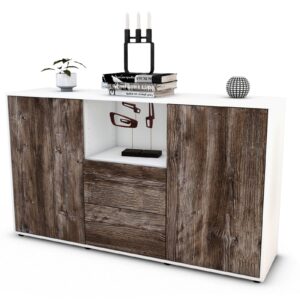 Sideboard Donika | Korpus Weiß | Front in Treibholz Holz Optik | 136x79x35cm (BxHxT)