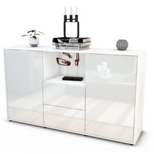 Sideboard Donika | Korpus Weiß | Front in Hochglanz Weiß | 136x79x35cm (BxHxT)