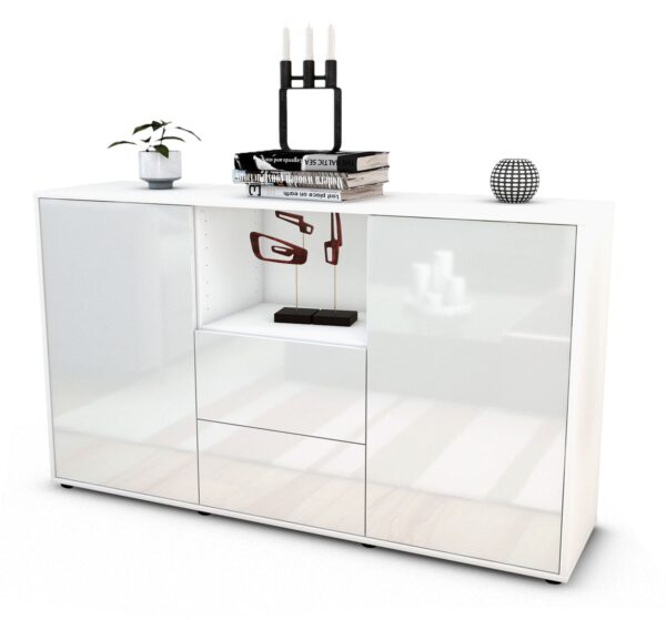 Sideboard Donika | Korpus Weiß | Front in Hochglanz Weiß | 136x79x35cm (BxHxT)