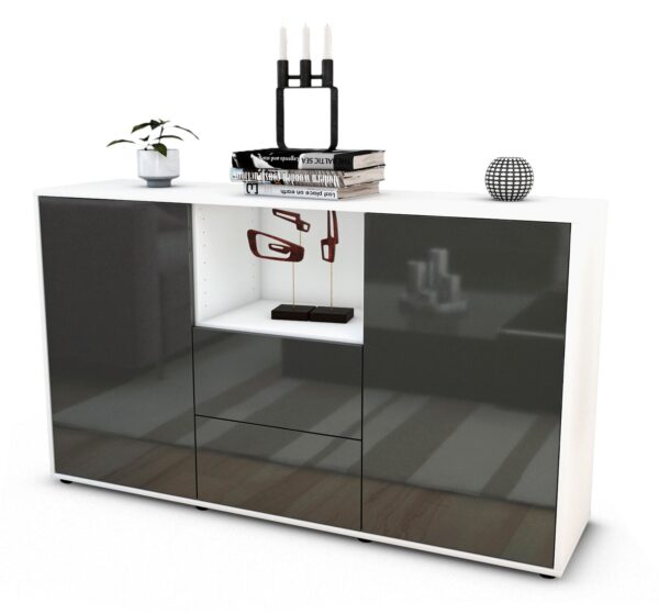 Sideboard Donika | Korpus Weiß | Front in Hochglanz Grau | 136x79x35cm (BxHxT)