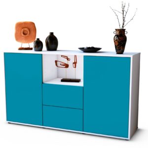 Sideboard Donika | Korpus Weiß | Front in Türkis | 136x79x35cm (BxHxT)