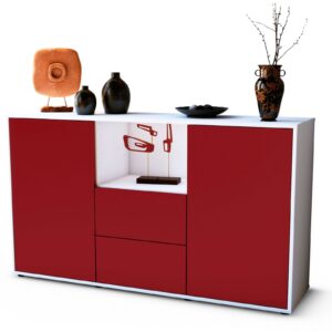 Sideboard Donika | Korpus Weiß | Front in Bordeaux | 136x79x35cm (BxHxT)