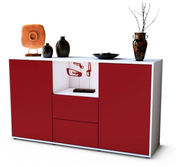 Sideboard Donika | Korpus Weiß | Front in Bordeaux | 136x79x35cm (BxHxT)