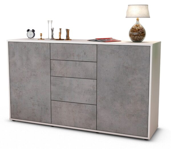 Sideboard Donna | Korpus Weiß | Front in Beton Optik | 136x79x35cm (BxHxT)