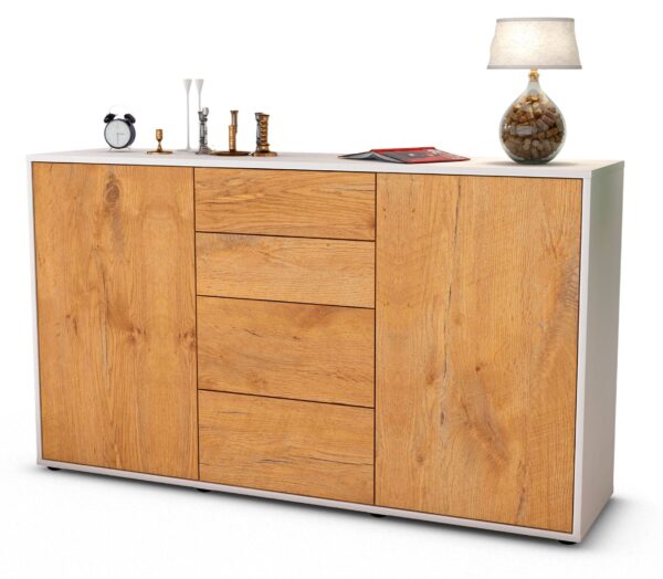 Sideboard Donna | Korpus Weiß | Front in Eiche Holz Optik | 136x79x35cm (BxHxT)