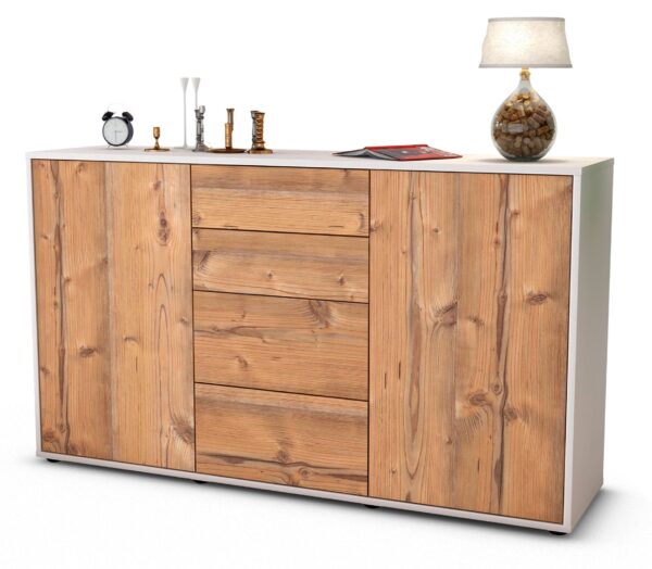 Sideboard Donna | Korpus Weiß | Front in Pinie Holz Optik | 136x79x35cm (BxHxT)
