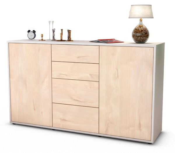 Sideboard Donna | Korpus Weiß | Front in Zeder Holz Optik | 136x79x35cm (BxHxT)