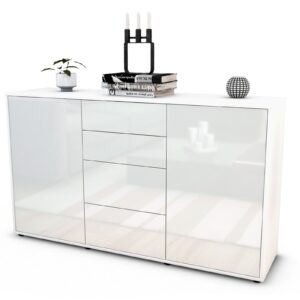 Sideboard Donna | Korpus Weiß | Front in Hochglanz Weiß | 136x79x35cm (BxHxT)