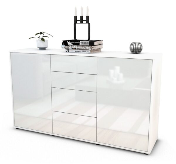 Sideboard Donna | Korpus Weiß | Front in Hochglanz Weiß | 136x79x35cm (BxHxT)