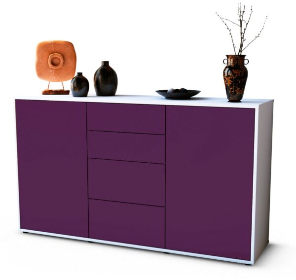 Sideboard Donna | Korpus Weiß | Front in Lila | 136x79x35cm (BxHxT)