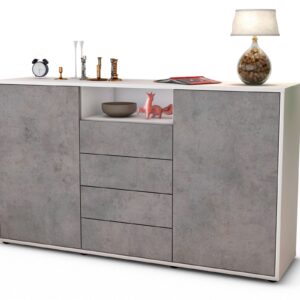 Sideboard Donnice | Korpus Weiß | Front in Beton Optik | 136x79x35cm (BxHxT)