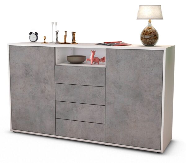 Sideboard Donnice | Korpus Weiß | Front in Beton Optik | 136x79x35cm (BxHxT)