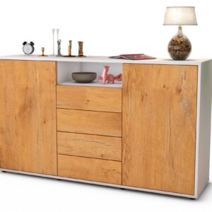 Sideboard Donnice | Korpus Weiß | Front in Eiche Holz Optik | 136x79x35cm (BxHxT)