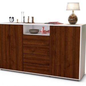 Sideboard Donnice | Korpus Weiß | Front in Walnuss Holz Optik | 136x79x35cm (BxHxT)