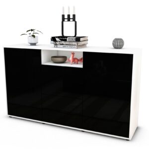 Sideboard Donnice | Korpus Weiß | Front in Hochglanz Schwarz | 136x79x35cm (BxHxT)