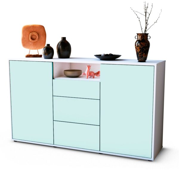Sideboard Donnice | Korpus Weiß | Front in Mint | 136x79x35cm (BxHxT)