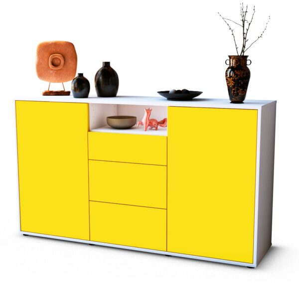 Sideboard Donnice | Korpus Weiß | Front in Gelb | 136x79x35cm (BxHxT)