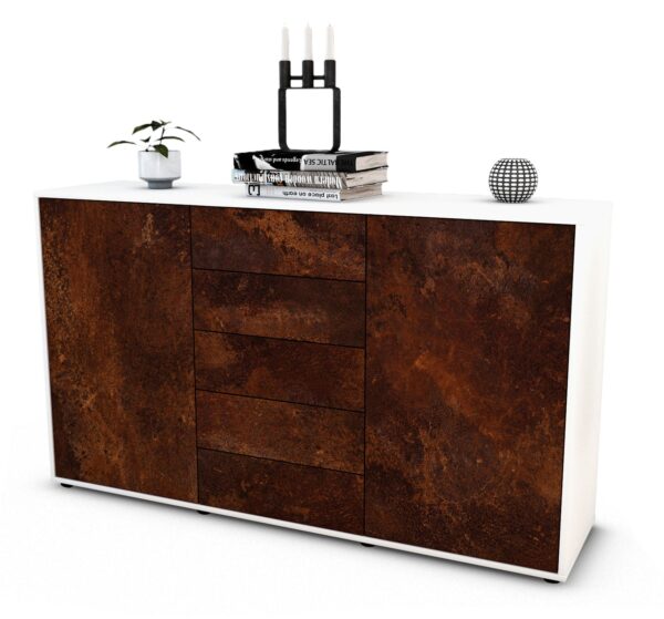 Sideboard Dorelly | Korpus Weiß | Front in Rost Optik | 136x79x35cm (BxHxT)