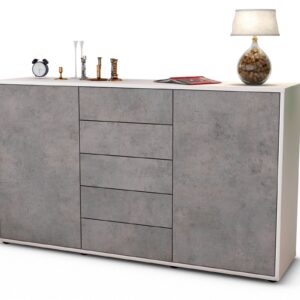 Sideboard Dorelly | Korpus Weiß | Front in Beton Optik | 136x79x35cm (BxHxT)